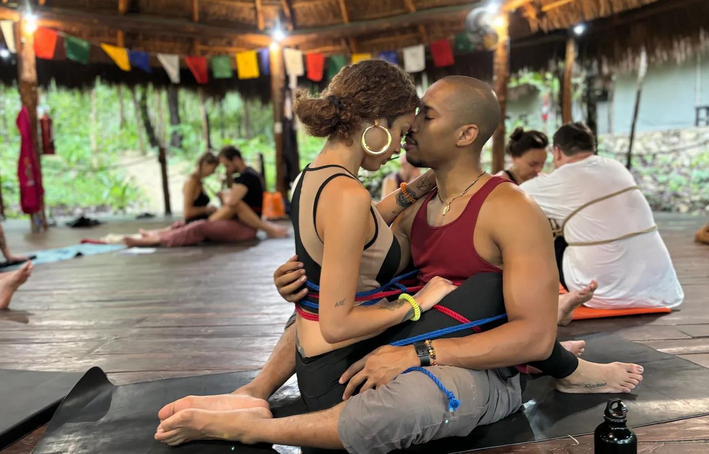 Anastasia teaching a couples shibari workshop