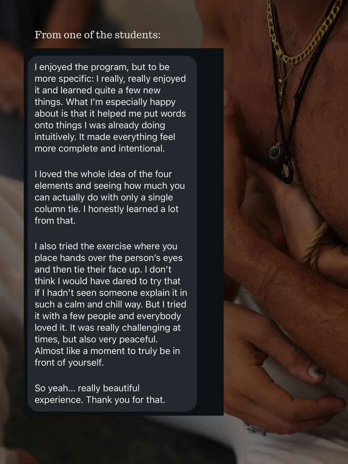 A student reflects on the course: a really beautiful experience