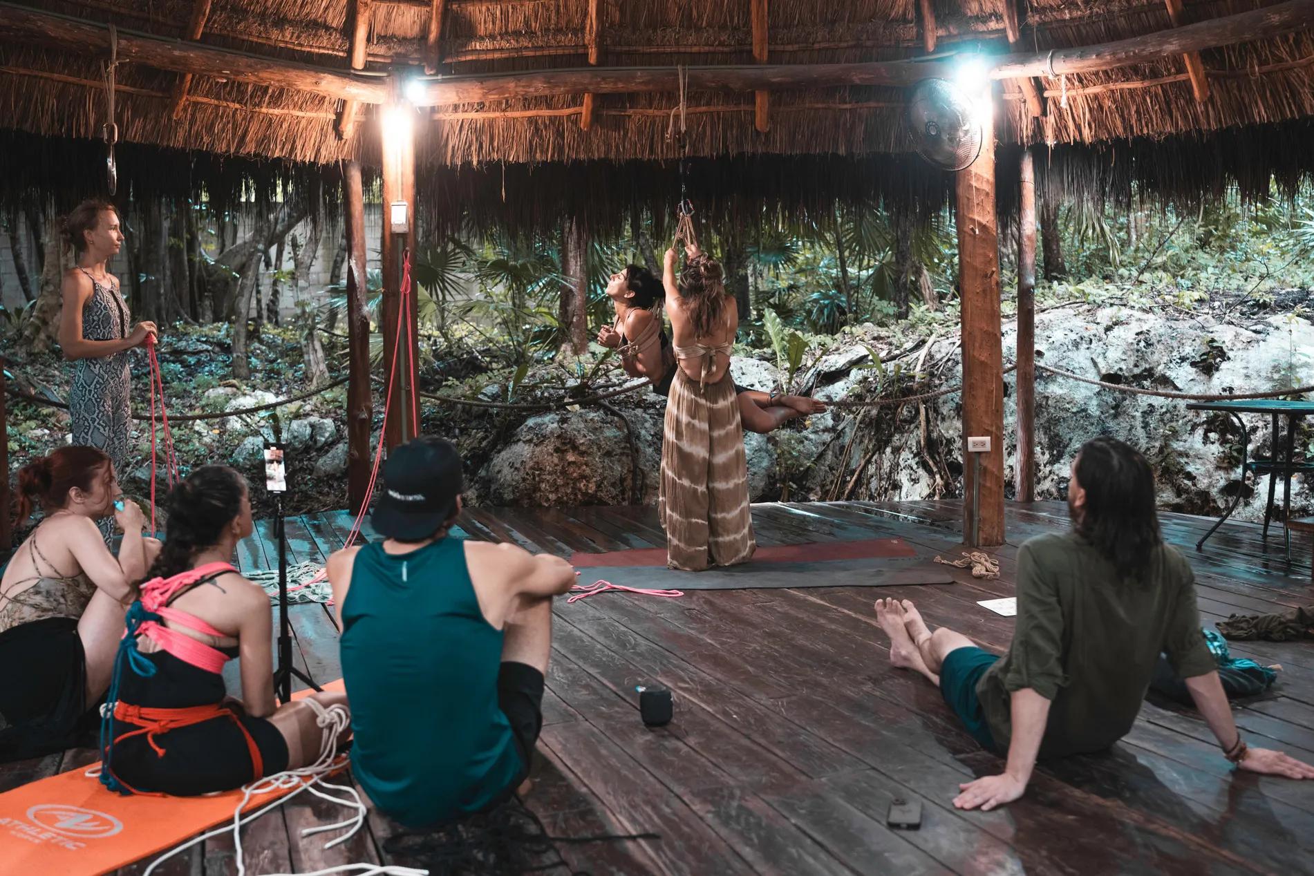 Group shibari class at the retreat